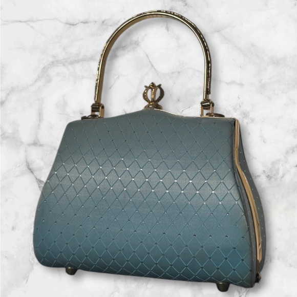 💎💟Vintage Baby Blue Mini Bag with Structured Shape and Kiss Lock Closure - Picture 7 of 14